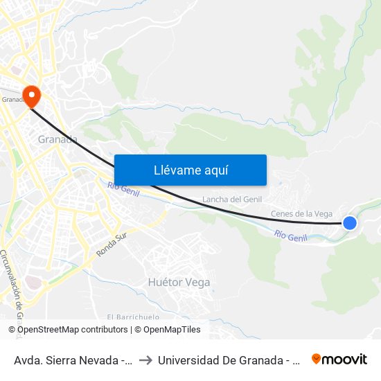 Avda.  Sierra Nevada - Los Pinillos to Universidad De Granada - Campus Centro map