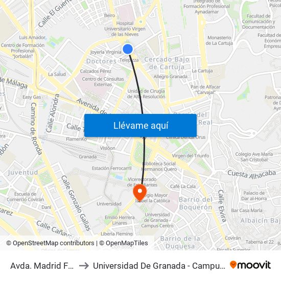 Avda. Madrid Fte 31 to Universidad De Granada - Campus Centro map