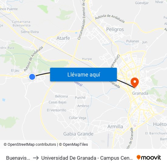 Buenavista to Universidad De Granada - Campus Centro map