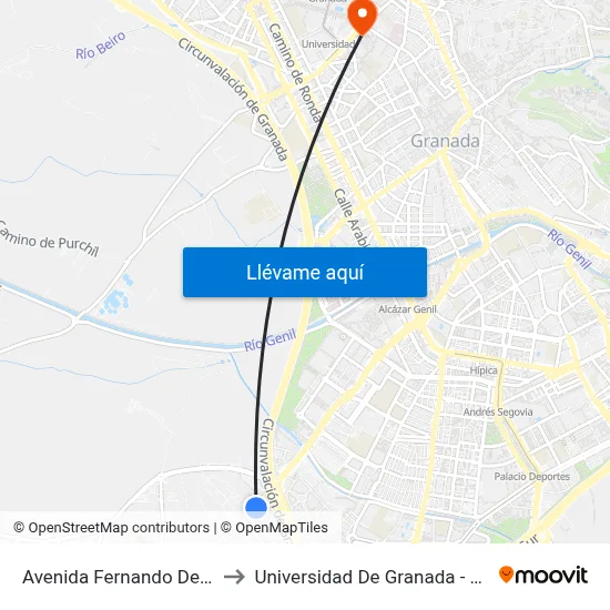 Avenida Fernando De Los Rios, 91 to Universidad De Granada - Campus Centro map