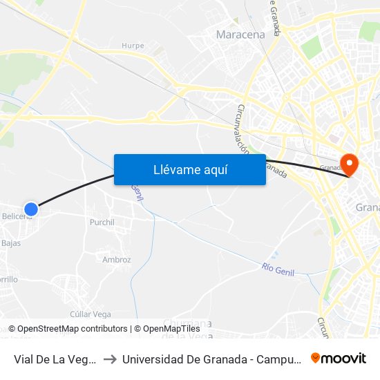 Vial De La Vega, 65 to Universidad De Granada - Campus Centro map