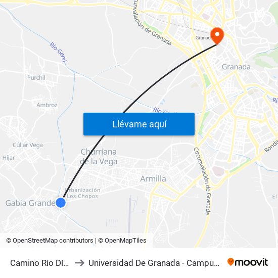 Camino Río Dílar, 1 to Universidad De Granada - Campus Centro map