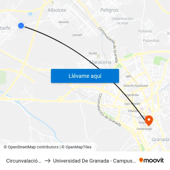 Circunvalación 32 to Universidad De Granada - Campus Centro map