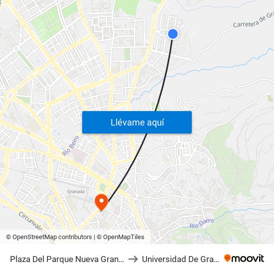 Plaza Del Parque Nueva Granada -  Fte Parroquia S.J. Bautista to Universidad De Granada - Campus Centro map