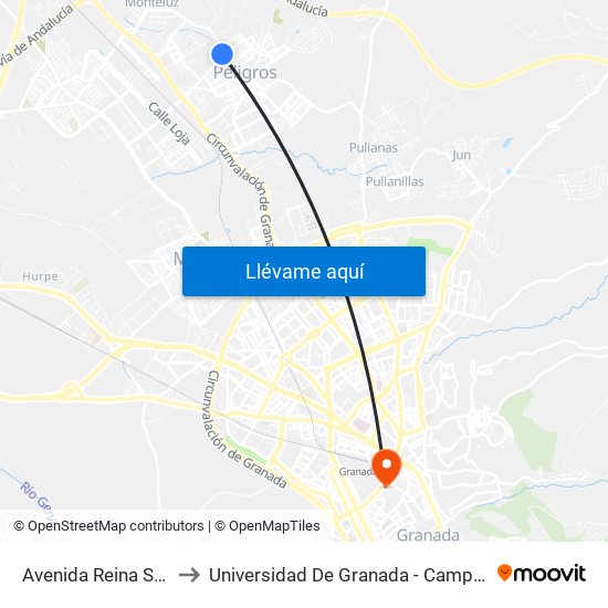 Avenida Reina Sofía, 1 to Universidad De Granada - Campus Centro map