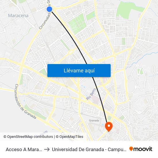 Acceso A Maracena to Universidad De Granada - Campus Centro map