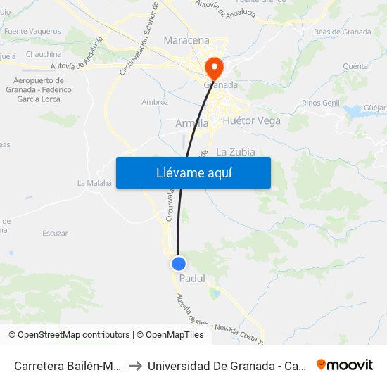 Carretera Bailén-Motril, 73b to Universidad De Granada - Campus Centro map