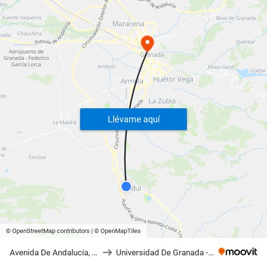 Avenida De Andalucía, 38 - Gasolinera to Universidad De Granada - Campus Centro map