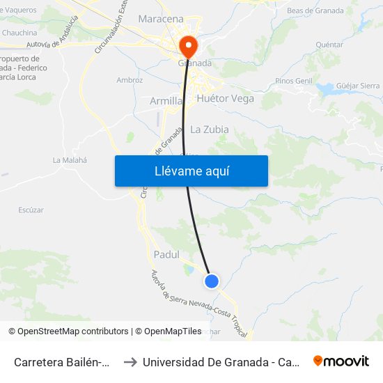 Carretera Bailén-Motril, 15 to Universidad De Granada - Campus Centro map