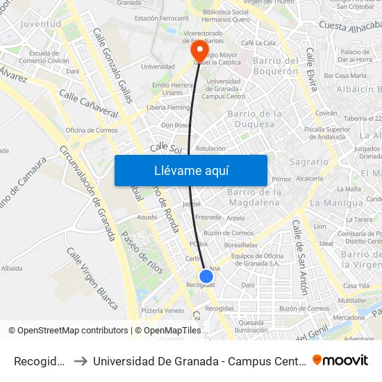 Recogidas to Universidad De Granada - Campus Centro map