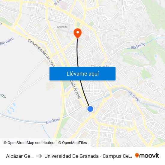 Alcázar Genil to Universidad De Granada - Campus Centro map