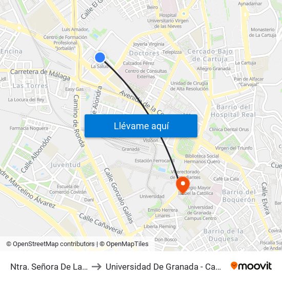 Ntra. Señora De La Salud 5 to Universidad De Granada - Campus Centro map