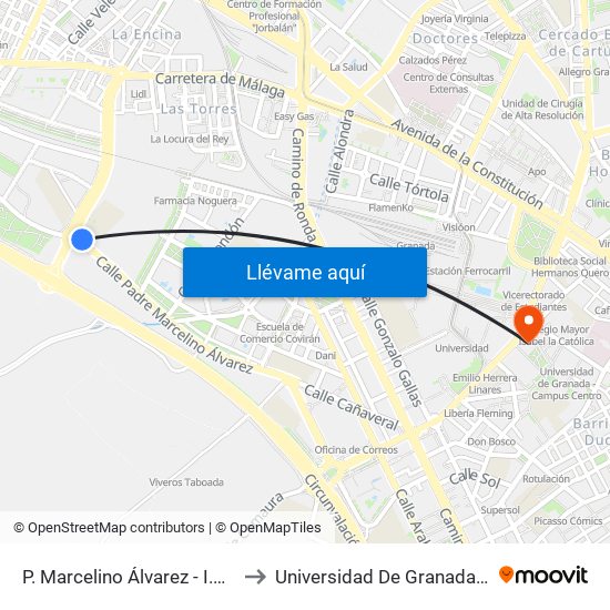 P. Marcelino Álvarez - I.E.S. Severo Ochoa to Universidad De Granada - Campus Centro map