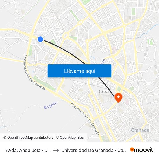 Avda. Andalucía - Diputación to Universidad De Granada - Campus Centro map