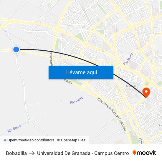 Bobadilla to Universidad De Granada - Campus Centro map