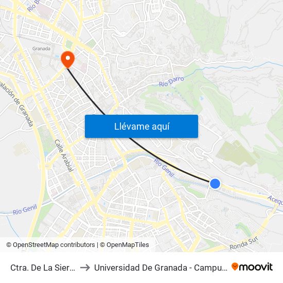 Ctra. De La Sierra 70 to Universidad De Granada - Campus Centro map