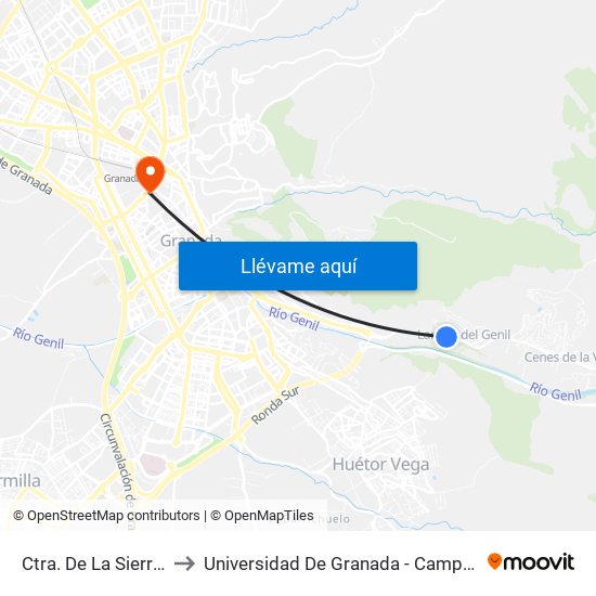 Ctra. De La Sierra 160 to Universidad De Granada - Campus Centro map