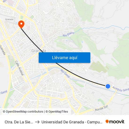 Ctra. De La Sierra 8 to Universidad De Granada - Campus Centro map