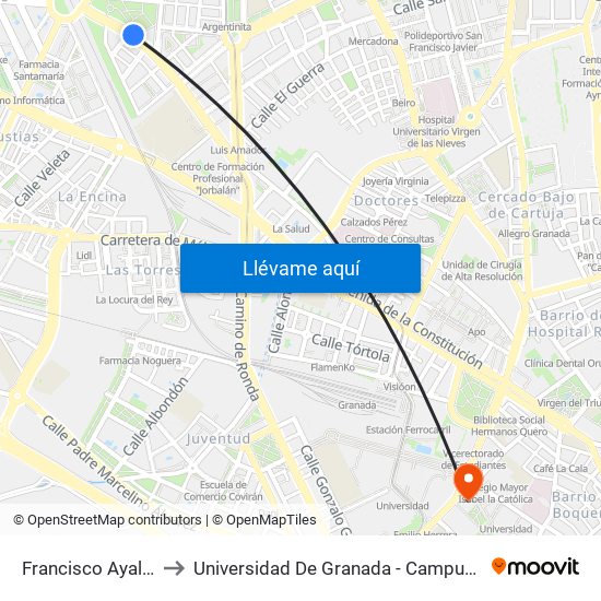 Francisco Ayala 62 to Universidad De Granada - Campus Centro map