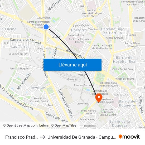 Francisco Pradilla 6 to Universidad De Granada - Campus Centro map