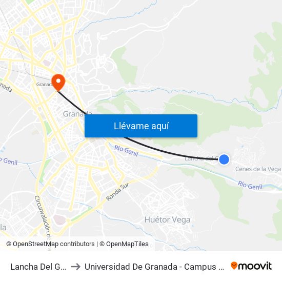 Lancha Del Genil to Universidad De Granada - Campus Centro map