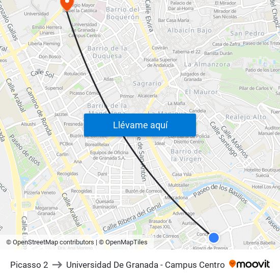 Picasso 2 to Universidad De Granada - Campus Centro map