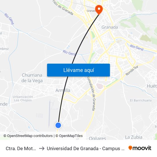Ctra. De Motril 1 to Universidad De Granada - Campus Centro map