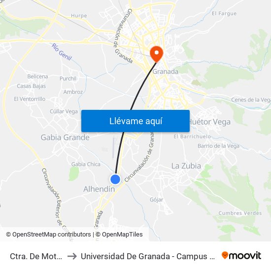 Ctra. De Motril 2 to Universidad De Granada - Campus Centro map