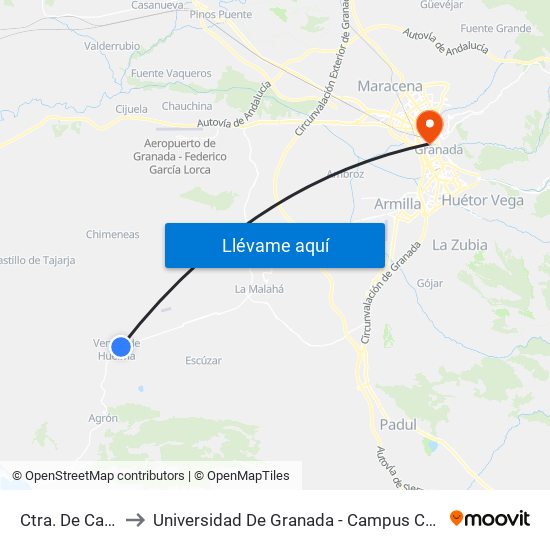 Ctra. De Cacín to Universidad De Granada - Campus Centro map