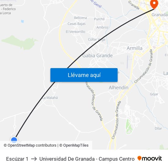 Escúzar 1 to Universidad De Granada - Campus Centro map