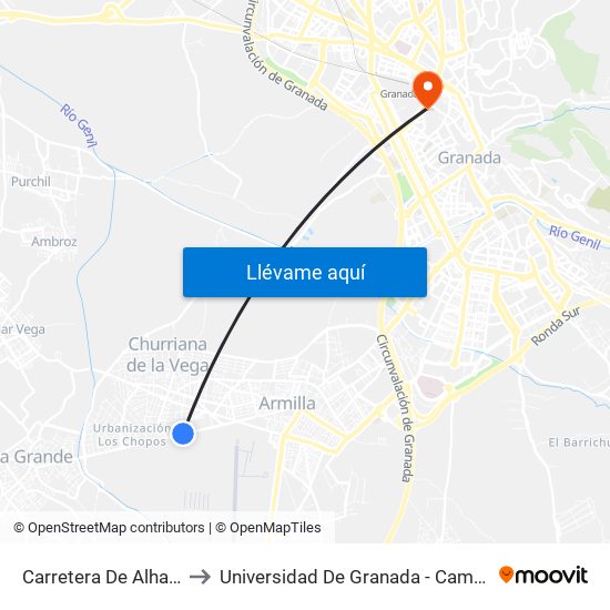 Carretera De Alhama, 90 to Universidad De Granada - Campus Centro map