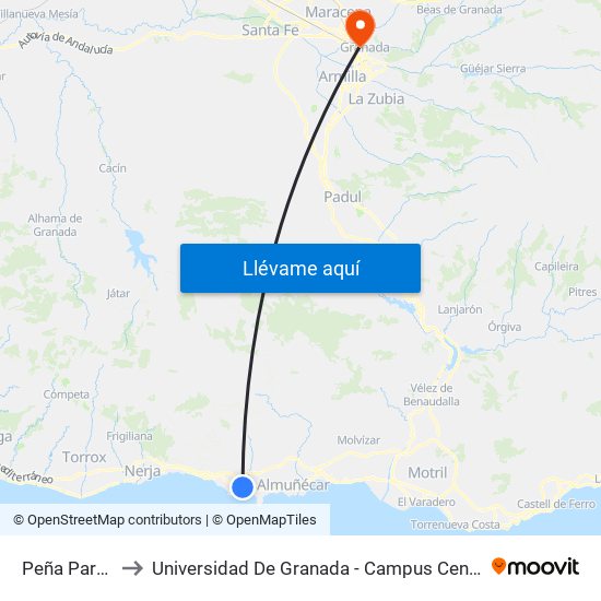 Peña Parda to Universidad De Granada - Campus Centro map