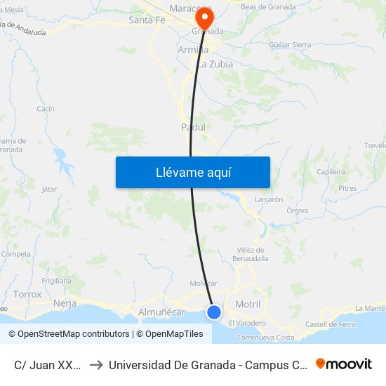 C/ Juan XXIII I to Universidad De Granada - Campus Centro map