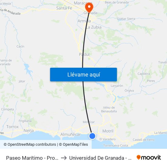 Paseo Marítimo - Protección Civil to Universidad De Granada - Campus Centro map