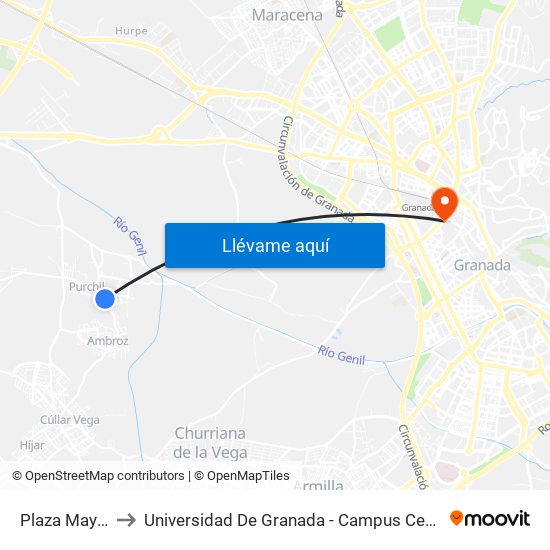 Plaza Mayor to Universidad De Granada - Campus Centro map