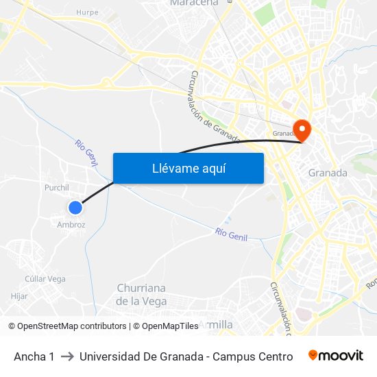 Ancha 1 to Universidad De Granada - Campus Centro map