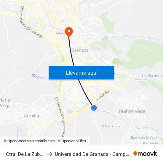 Ctra. De La Zubia 1 V to Universidad De Granada - Campus Centro map