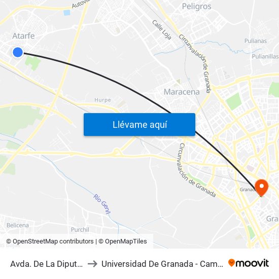 Avda. De La Diputación 2 to Universidad De Granada - Campus Centro map