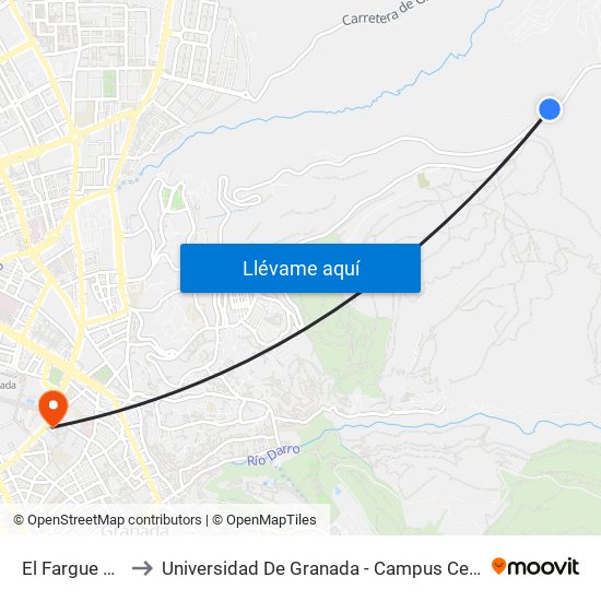 El Fargue 1 V to Universidad De Granada - Campus Centro map