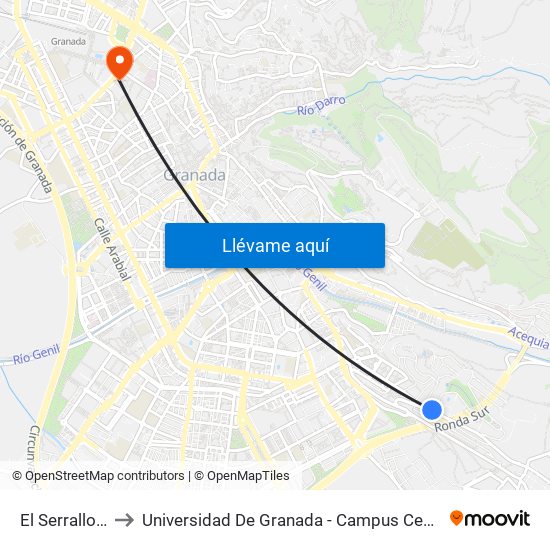 El Serrallo V to Universidad De Granada - Campus Centro map