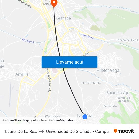 Laurel De La Reina V to Universidad De Granada - Campus Centro map