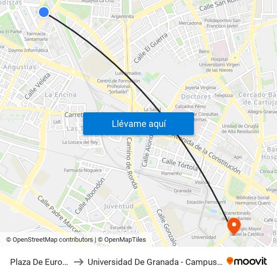 Plaza De Europa V to Universidad De Granada - Campus Centro map