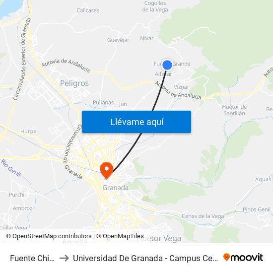 Fuente Chica to Universidad De Granada - Campus Centro map