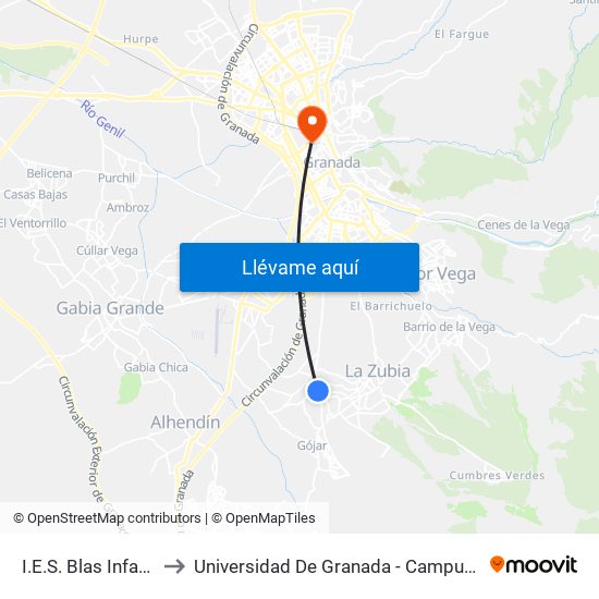 I.E.S. Blas Infante V to Universidad De Granada - Campus Centro map