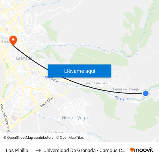 Los Pinillos V to Universidad De Granada - Campus Centro map