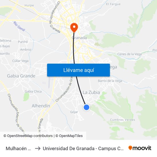 Mulhacén 1 V to Universidad De Granada - Campus Centro map