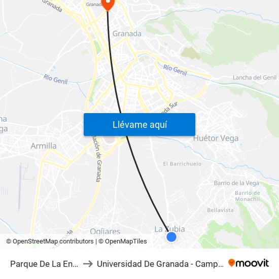 Parque De La Encina V to Universidad De Granada - Campus Centro map