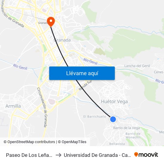 Paseo De Los Leñadores 1 V to Universidad De Granada - Campus Centro map