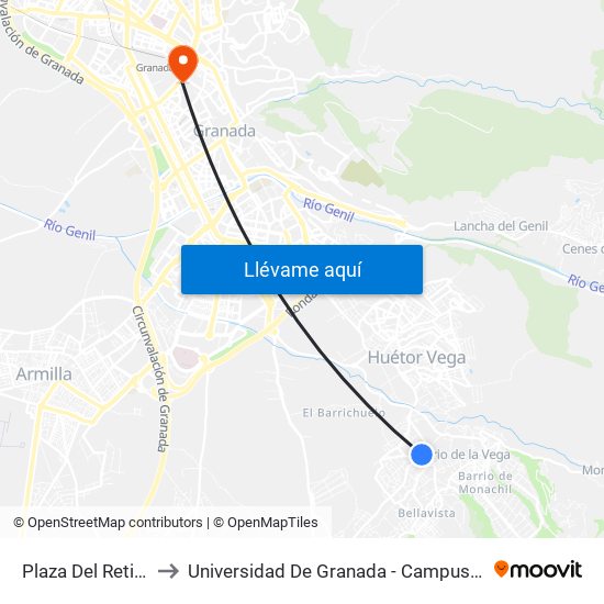 Plaza Del Retiro V to Universidad De Granada - Campus Centro map