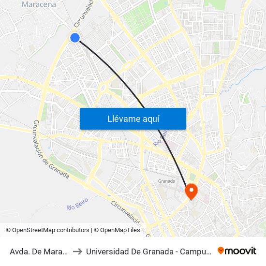 Avda. De Maracena to Universidad De Granada - Campus Centro map